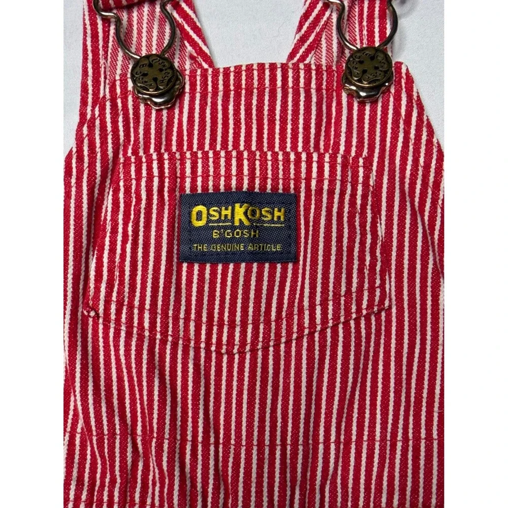 Vintage OshKosh Red White Hickory Stripe Overalls 18M Made in USA Vestbak T6